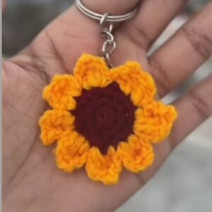 Crochet sunflower keychain