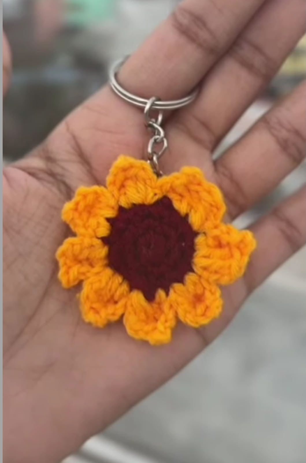 Crochet sunflower keychain